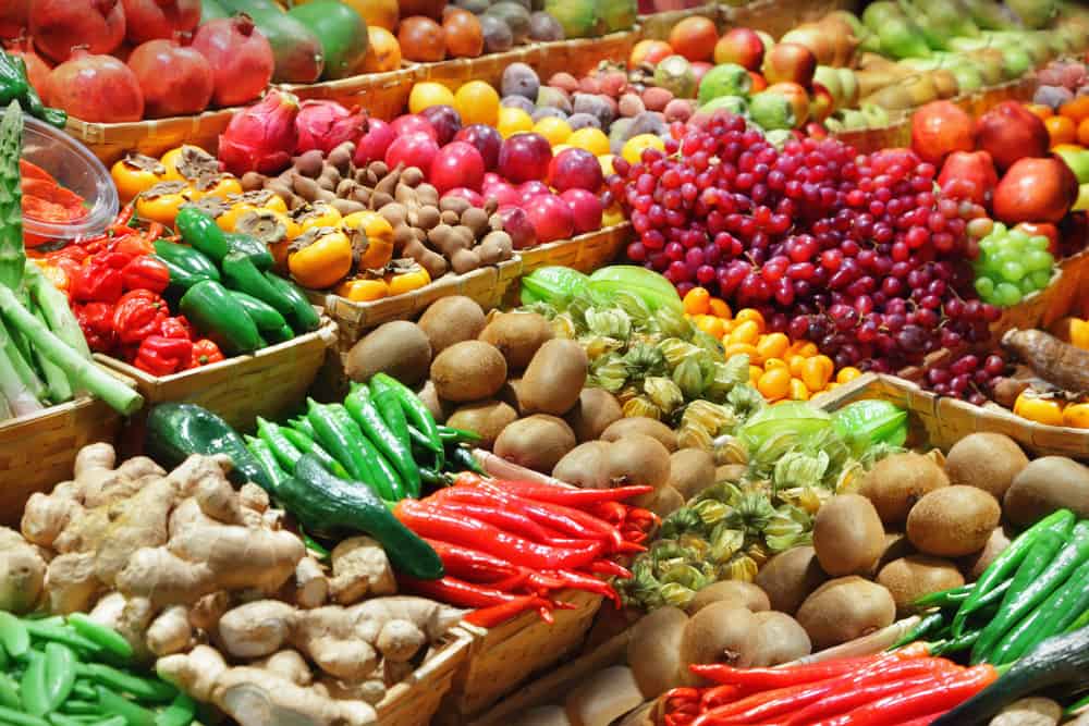 Fruits and vegetables at a farmers market